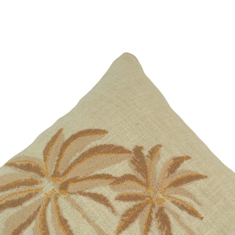 Palm Tree Embroidered Cotton Cushion Cover – Beige Tropical Decorative Pillow Cover 45x45 cm - Bulk manufacturer & supplier from Panipat, India