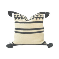 Handmade Black & Ivory Geometric Cotton Cushion Cover with Tassels | 45x45 cm Decorative Throw Pillow