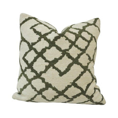 Olive Green Geometric Jacquard Cotton Cushion Cover – 45x45 cm | Modern Trellis Pattern Decorative Pillow Cover