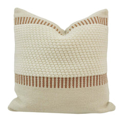 Handwoven Cotton Cushion Cover 45x45 cm | Textured Woven Boho Throw Pillow Cover | Ivory & Brown Decorative Cushion Cover with Concealed Zip