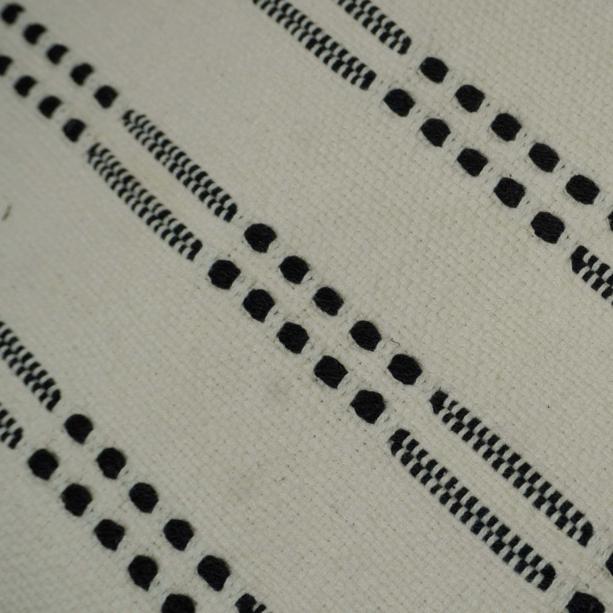 Handwoven Cotton Cushion Cover 45x45 cm | Black & Ivory Woven Striped Throw Pillow Cover | Modern Boho Decorative Cushion Cover | Hidden Zip | 18x18 Inch