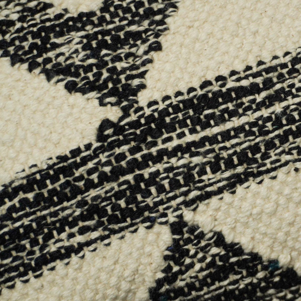 Handmade Cotton Cushion Cover 45x45 cm | Black & Ivory Geometric Woven Throw Pillow Cover | Boho Tribal Decorative Cushion Cover with Hidden Zipper
