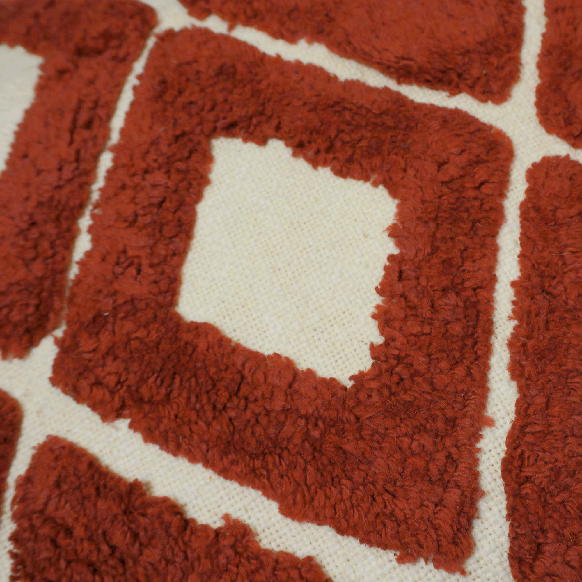 Handcrafted Tufted Geometric Cushion Cover – Rust & Ivory Textured Cotton Cushion, 45 x 45 cm
