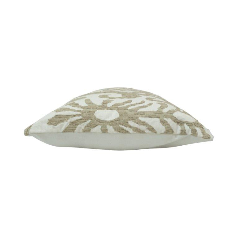 Hand Embroidered Abstract Ikat Cushion Cover – Beige & Ivory Cotton Pillow Cover 45x45 cm - Bulk manufacturer & supplier from Panipat, India