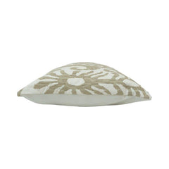 Hand Embroidered Abstract Ikat Cushion Cover – Beige & Ivory Cotton Pillow Cover 45x45 cm