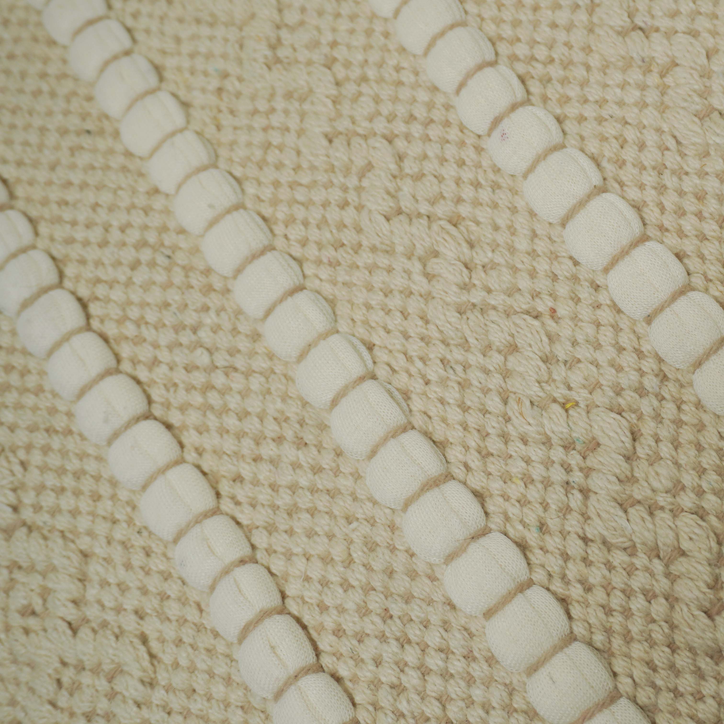 Handwoven Cotton Cushion Cover 45x45 cm – Ivory Textured Striped Design | Boho Decorative Throw Pillow Cover