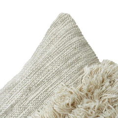 Handmade Cotton Tufted Cushion Cover 45x45 cm | Neutral Textured Boho Throw Pillow | Fringe Stripe Design