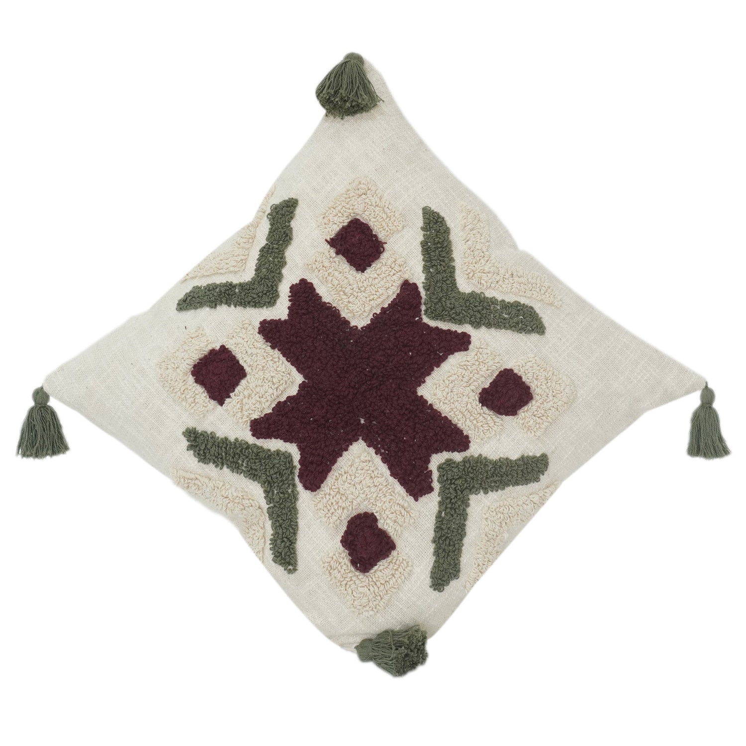 Handgefertigter getufteter Kissenbezug aus Baumwolle | Abstraktes florales geometrisches Design | Dekorative Kissenhülle mit Quasten (45x45 cm)
