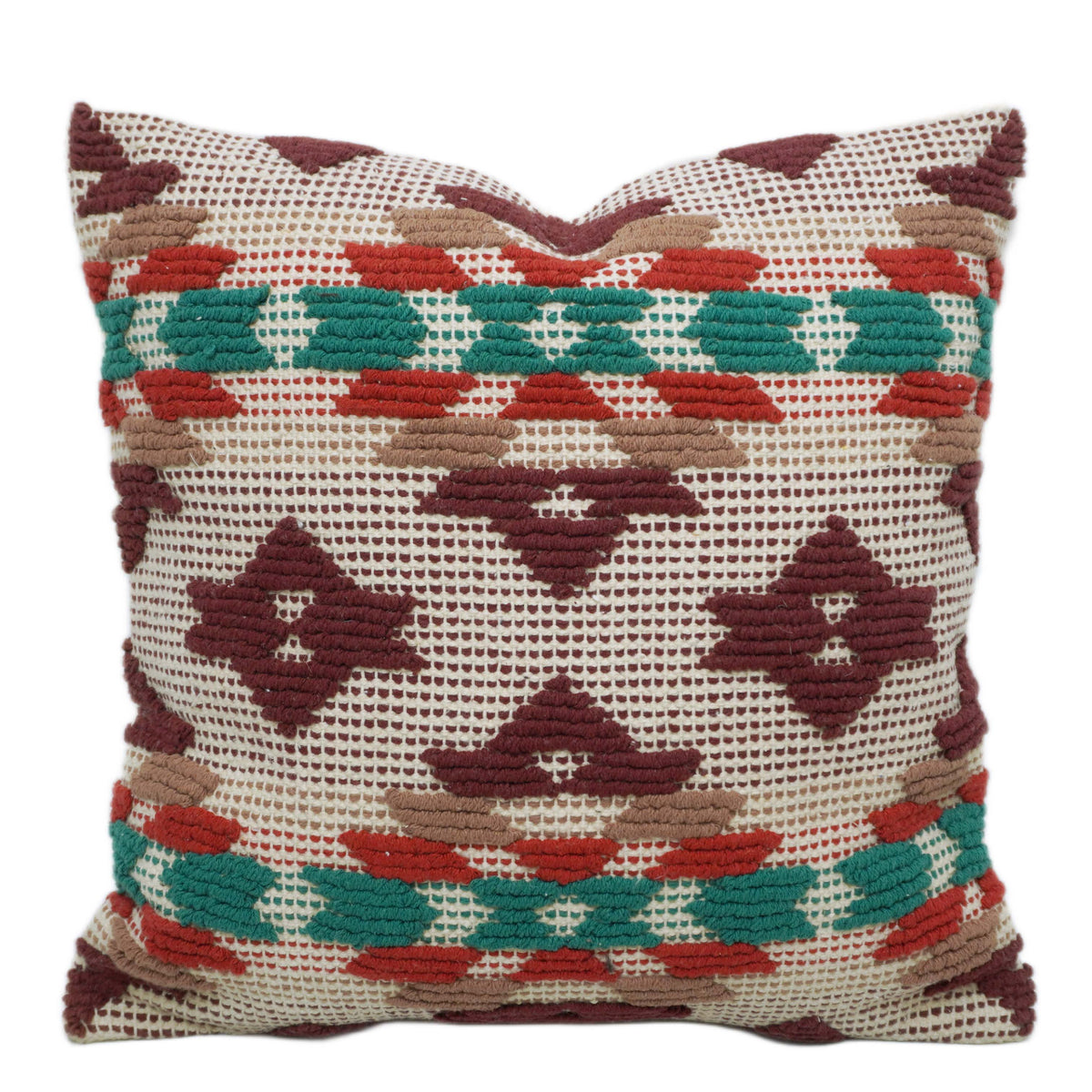 Handwoven Multicolor Geometric Textured Cushion Cover – 45 x 45 cm