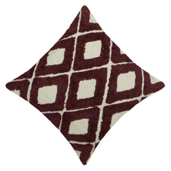 Hand Tufted Geometric Cotton Cushion Cover 45x45 cm | Textured Diamond Pattern | Decorative Throw Pillow Cover with Hidden Zip | Wine & Natural