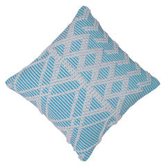 Handwoven Cotton Cushion Cover – Aqua Blue & White Textured Diamond Pattern, 45 x 45 cm