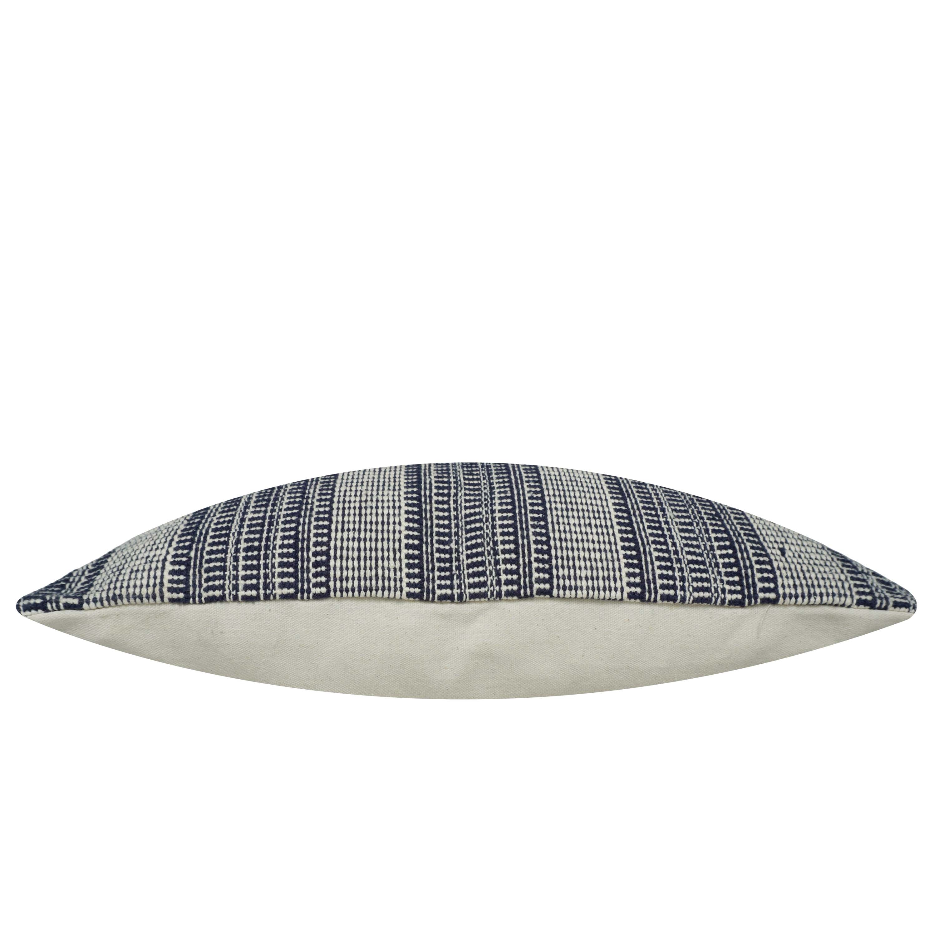 Handwoven Cotton Striped Cushion Cover 45x45 cm | Woven Textured Throw Pillow Cover | Blue & Ivory Decorative Cushion Cover | Hidden Zipper
