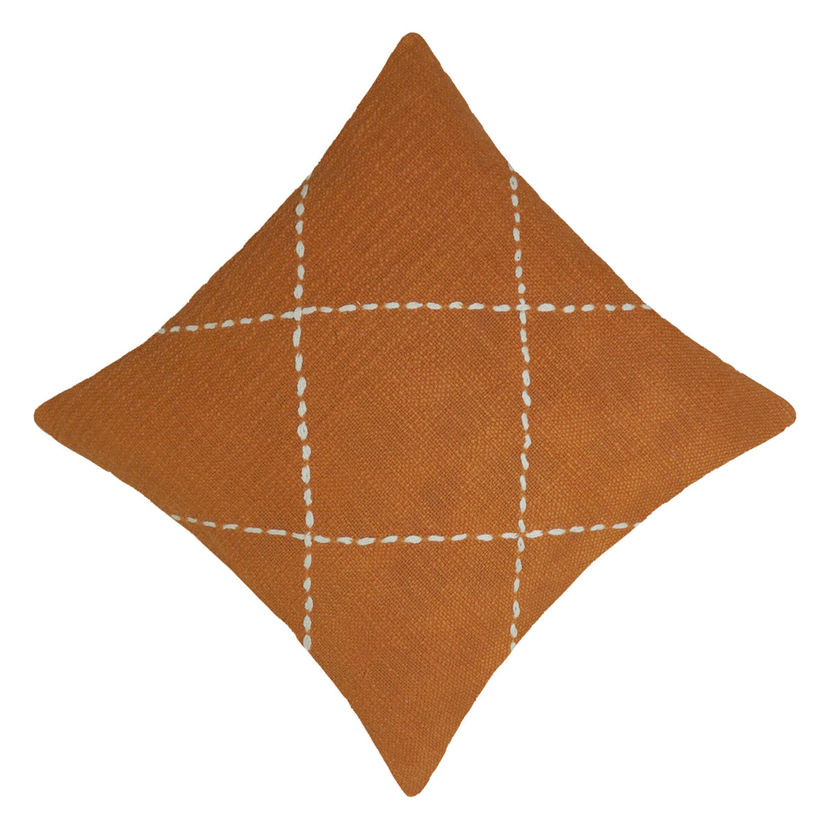 Hand Embroidered Cotton Cushion Cover – Rust Orange Geometric Diamond Design, 45 x 45 cm