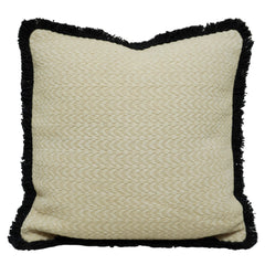 Handmade Textured Cotton Cushion Cover with Black Fringe Border | 45 x 45 cm | Soft Tufted Decorative Throw Pillow Cover | Ivory & Black
