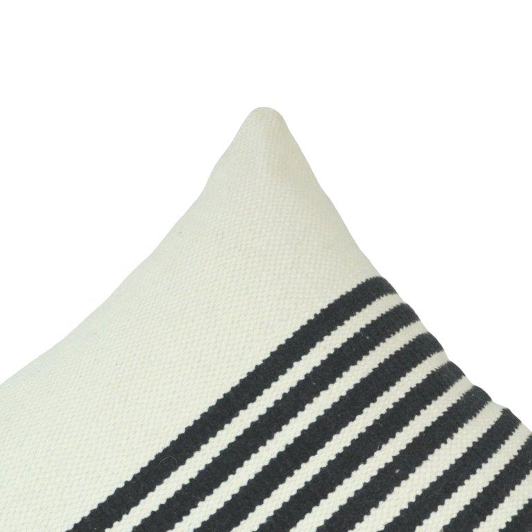 Handmade Black & White Striped Cotton Cushion Cover | Woven Boho Pillow Cover | 45x45 cm - Bulk manufacturer & supplier from Panipat, India