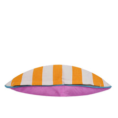 Yellow & White Striped Printed Cotton Cushion Cover with Contrast Back | 45x45 cm Decorative Throw Pillow Cover