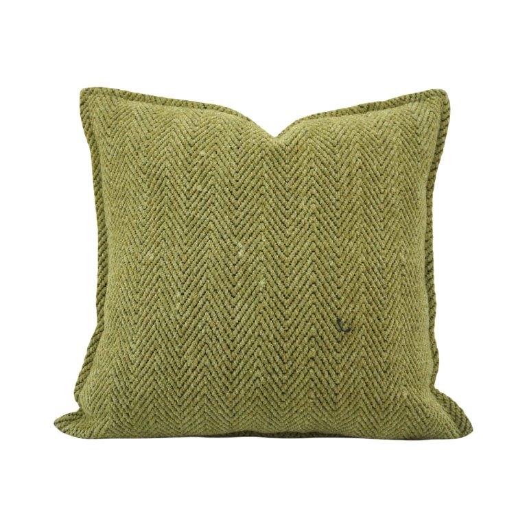 Olive Green Chevron Textured Cotton Cushion Cover – 45x45 cm | Modern Woven Decorative Pillow Cover - Bulk manufacturer & supplier from Panipat, India