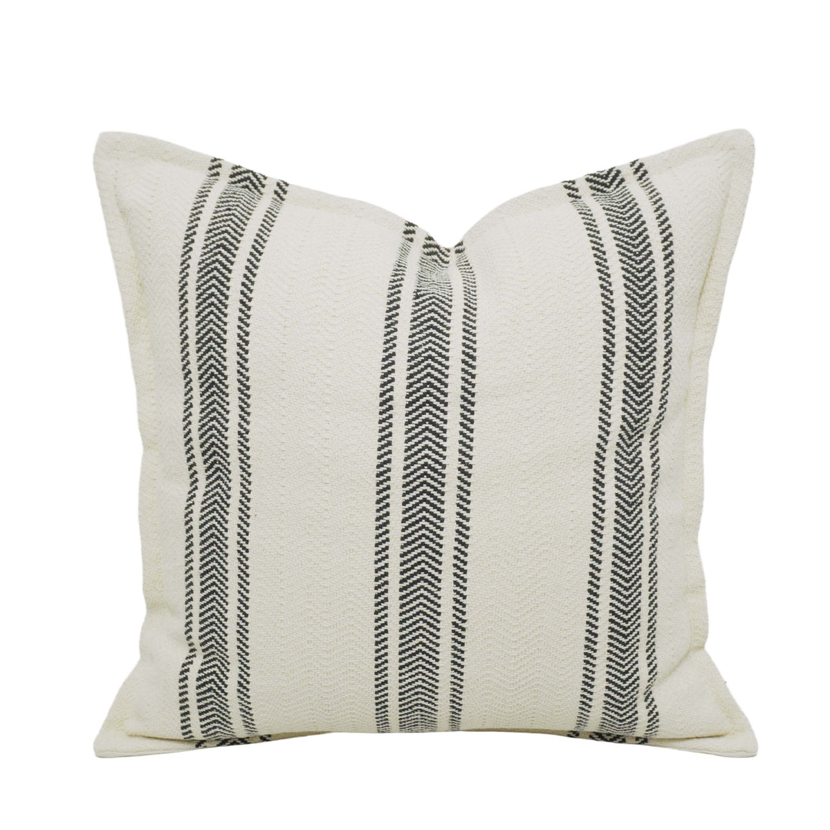 Handwoven Ivory & Black Geometric Striped Cushion Cover – 45 x 45 cm