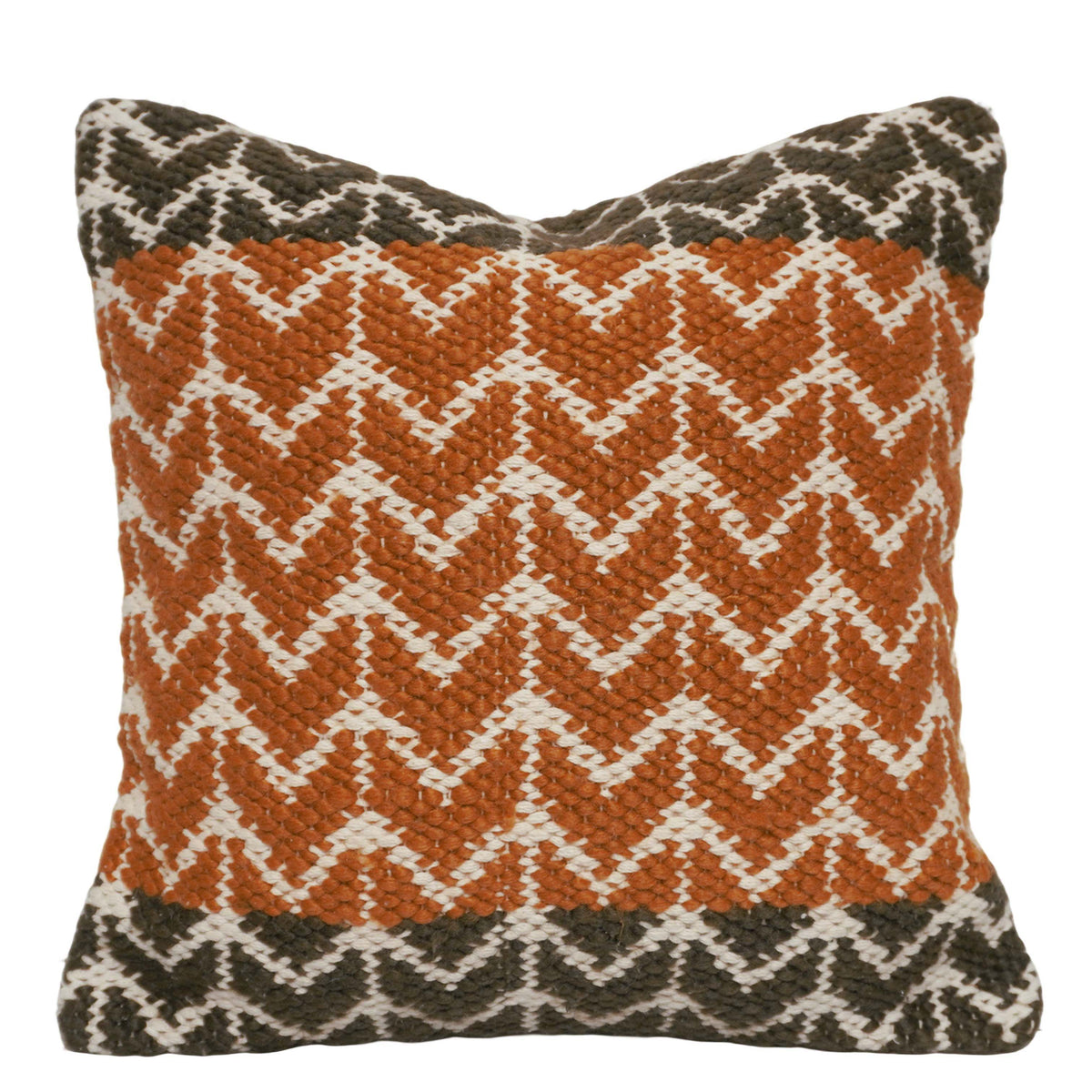 Handwoven Cotton Cushion Cover 45x45 cm – Rust, Ivory & Charcoal Geometric Pattern