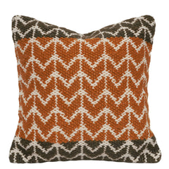 Handwoven Cotton Cushion Cover 45x45 cm – Rust, Ivory & Charcoal Geometric Pattern