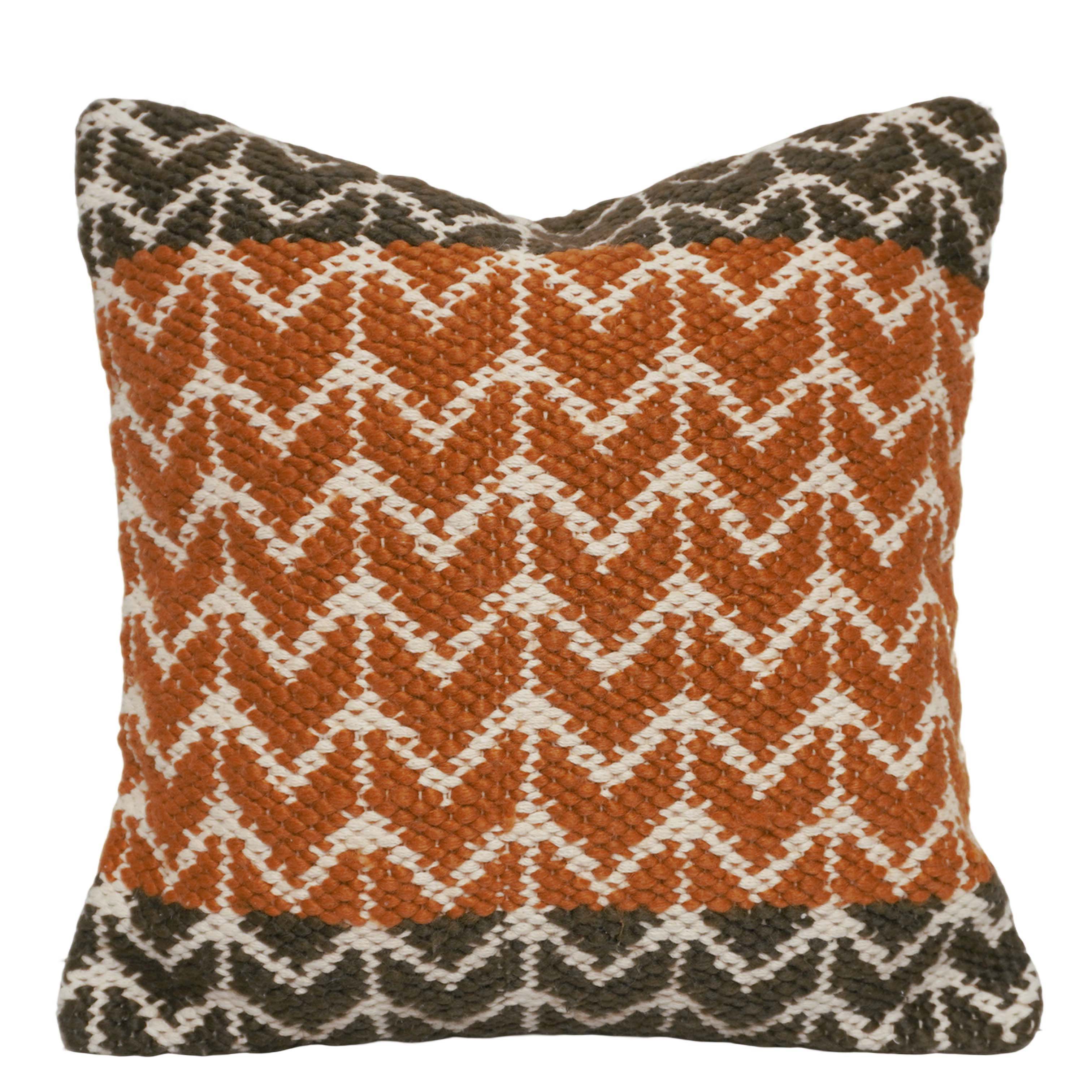 Handwoven Cotton Cushion Cover 45x45 cm – Rust, Ivory & Charcoal Geometric Pattern