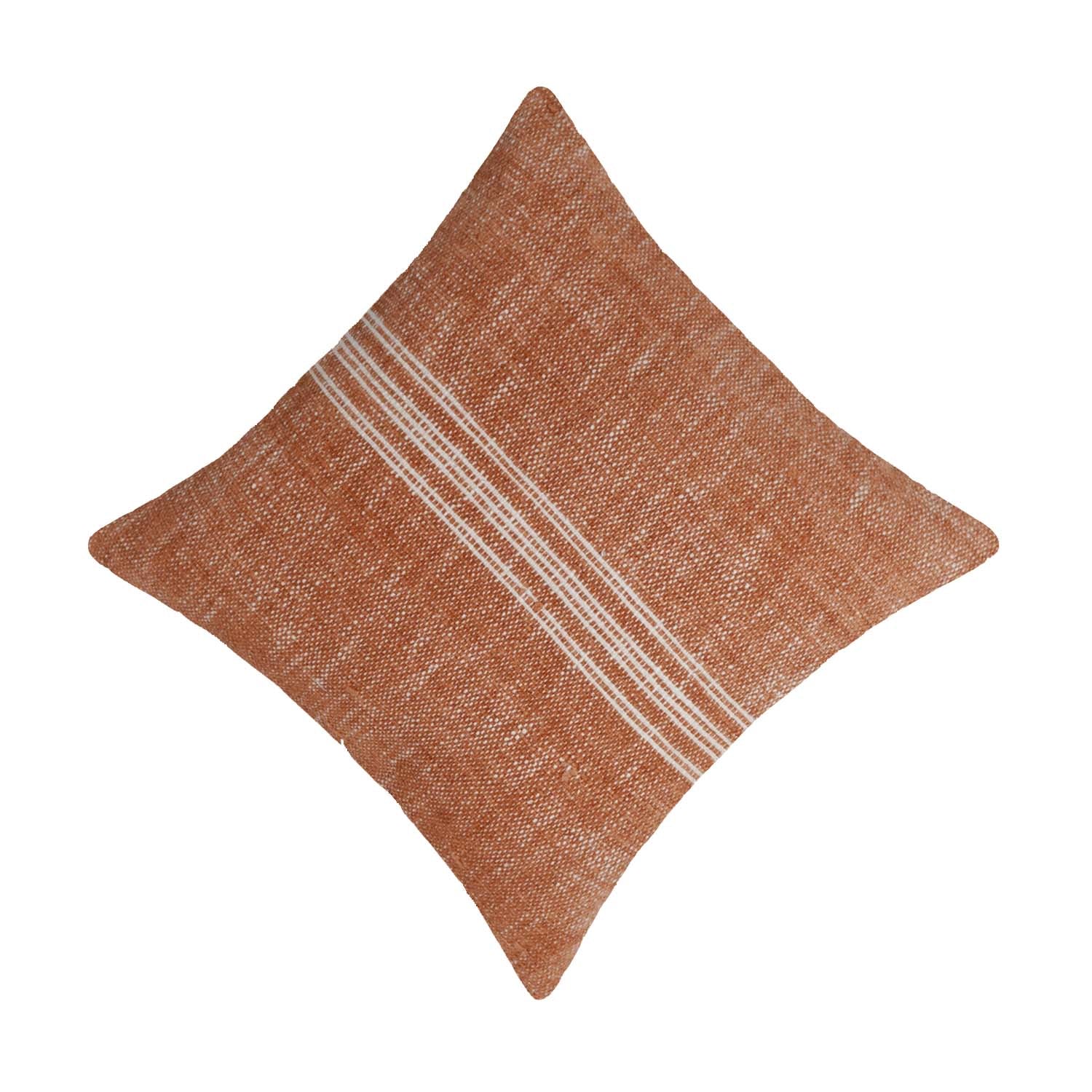 Handmade Cotton Cushion Cover 45x45 cm | Rust Orange Woven Stripe Cushion Cover | Modern Farmhouse Decorative Throw Pillow Cover | Hidden Zip | Sofa & Bed Décor