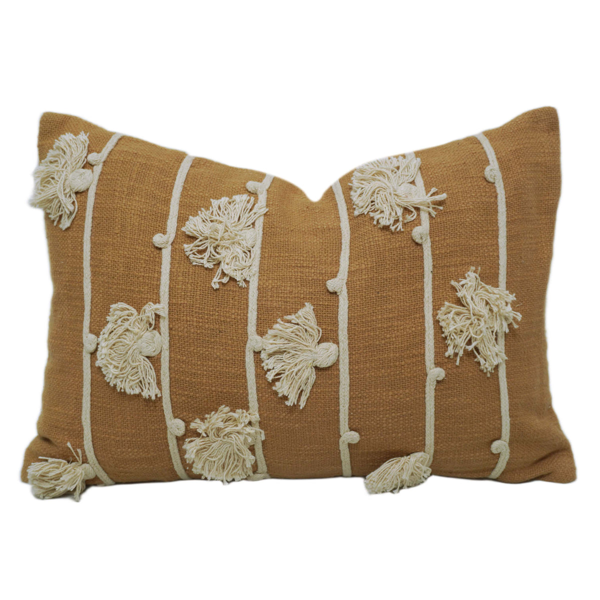 Textured Stripe Cotton Tassel Cushion Cover 45x45 cm