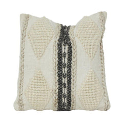 Textured Geometric Polyester Cushion Cover 45x45 cm | Cream Woven Decorative Pillow Cover with Central Stripe Design
