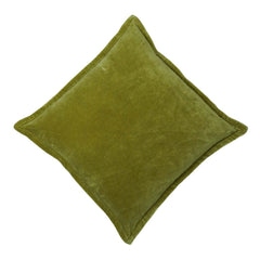 Olive Green Cotton Velvet Cushion Cover 45x45 cm | Soft Luxury Decorative Throw Pillow Cover with Flange Edge | Hidden Zipper | Modern Home Décor