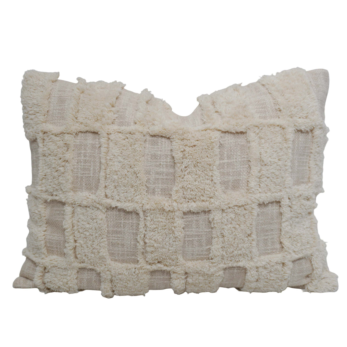 Handcrafted Cotton Tufted Cushion Cover 35 x 50 cm | Textured Checkered Boho Lumbar Pillow Cover | Soft Decorative Cushion Cover with Hidden Zipper | Ivory - Bulk manufacturer & supplier from Panipat, India