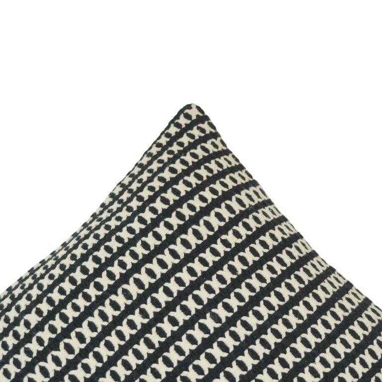 Handmade Cotton Woven Cushion Cover 45x45 cm | Black & Ivory Geometric Stripe Decorative Pillow Cover - Bulk manufacturer & supplier from Panipat, India