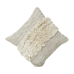 Handmade Cotton Tufted Cushion Cover 45x45 cm | Neutral Textured Boho Throw Pillow | Fringe Stripe Design