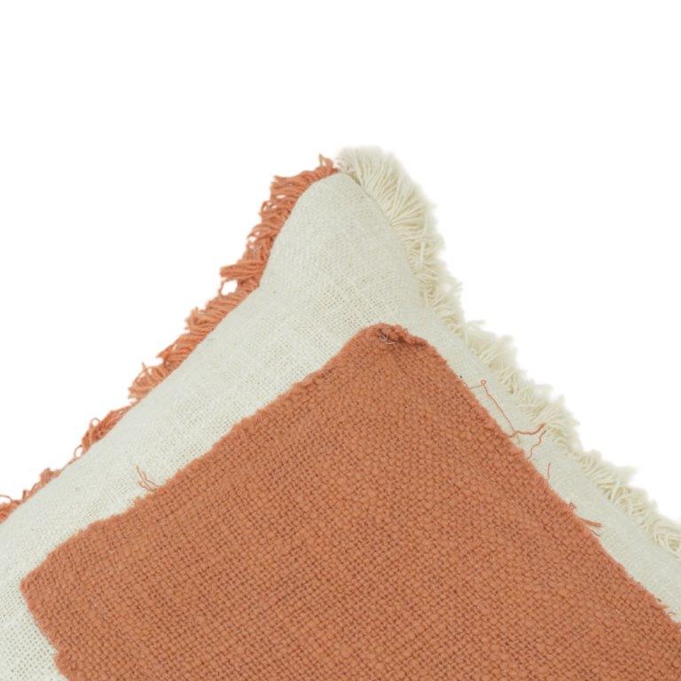 Terracotta Patchwork Cotton Cushion Cover with Fringe Border – 45x45 cm | Boho Textured Throw Pillow Cover - Bulk manufacturer & supplier from Panipat, India