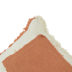 Terracotta Patchwork Cotton Cushion Cover with Fringe Border – 45x45 cm | Boho Textured Throw Pillow Cover