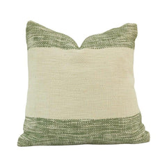 Handmade Cotton Cushion Cover 45x45 cm | Woven Green Border Decorative Pillow Cover | Minimal Rustic Home Décor
