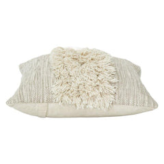 Handmade Cotton Tufted Cushion Cover 45x45 cm | Neutral Textured Boho Throw Pillow | Fringe Stripe Design