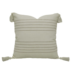 Handwoven Cotton Cushion Cover 45x45 cm | Ivory Textured Striped Cushion Cover with Corner Tassels | Boho Farmhouse Decorative Throw Pillow Cover | Hidden Zipper | 18x18 Inch