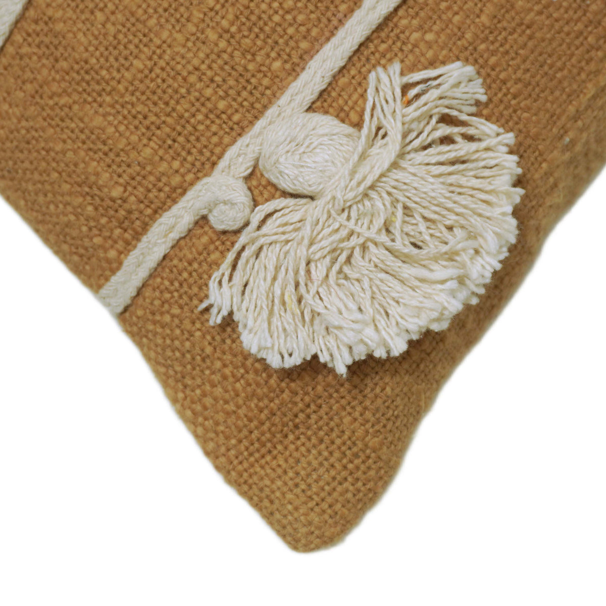 Textured striped handcrafted cotton cushion cover with tassel details 45x45 cm