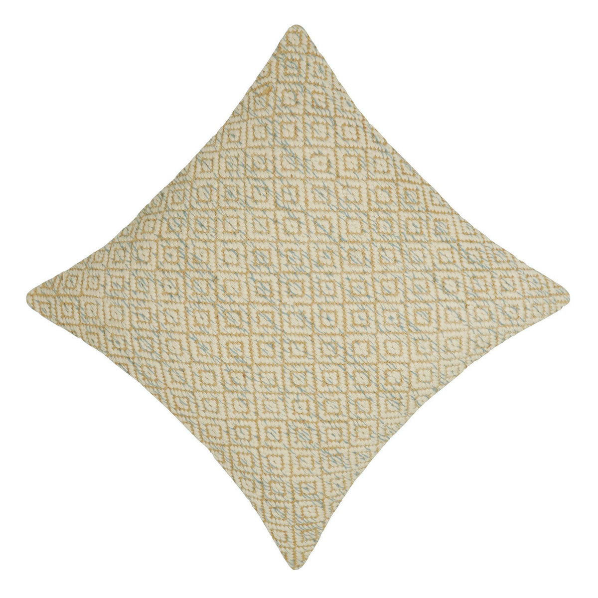 Handwoven Cream & Light Blue Geometric Textured Cushion Cover – 45 x 45 cm