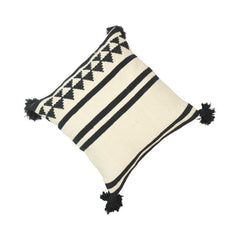 Handmade Black & Ivory Geometric Cotton Cushion Cover with Tassels | 45x45 cm Decorative Throw Pillow