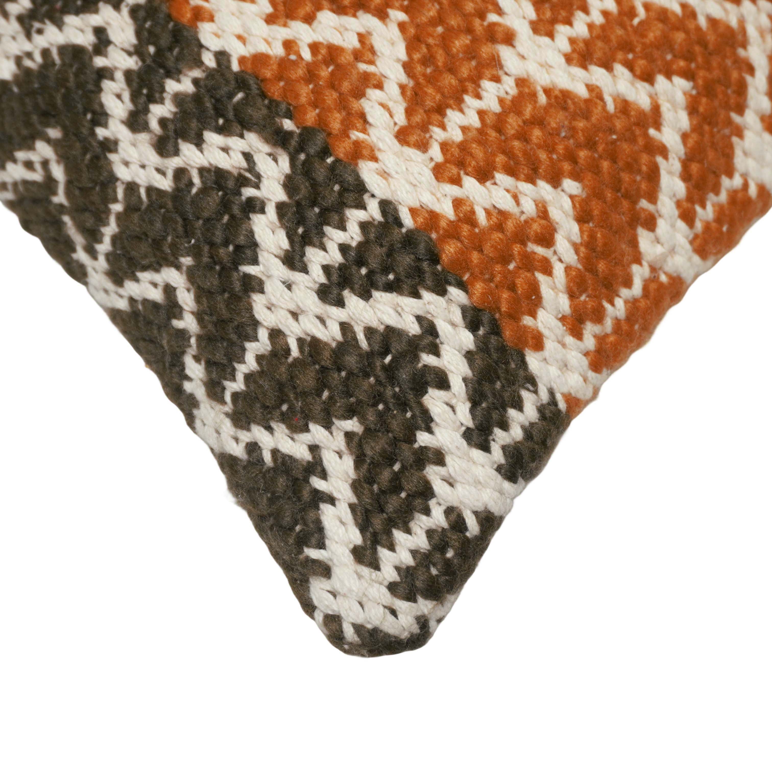 Handwoven Cotton Cushion Cover 45x45 cm – Rust, Ivory & Charcoal Geometric Pattern