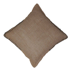 Handcrafted Embroidered Cotton Cushion Cover 45x45 cm | Natural Beige Decorative Throw Pillow Cover with Black Blanket Stitch | Modern Minimalist Home Décor