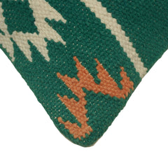 Handwoven Cotton Cushion Cover 45x45 cm – Geometric Tribal Pattern in Teal, Rust & Mustard