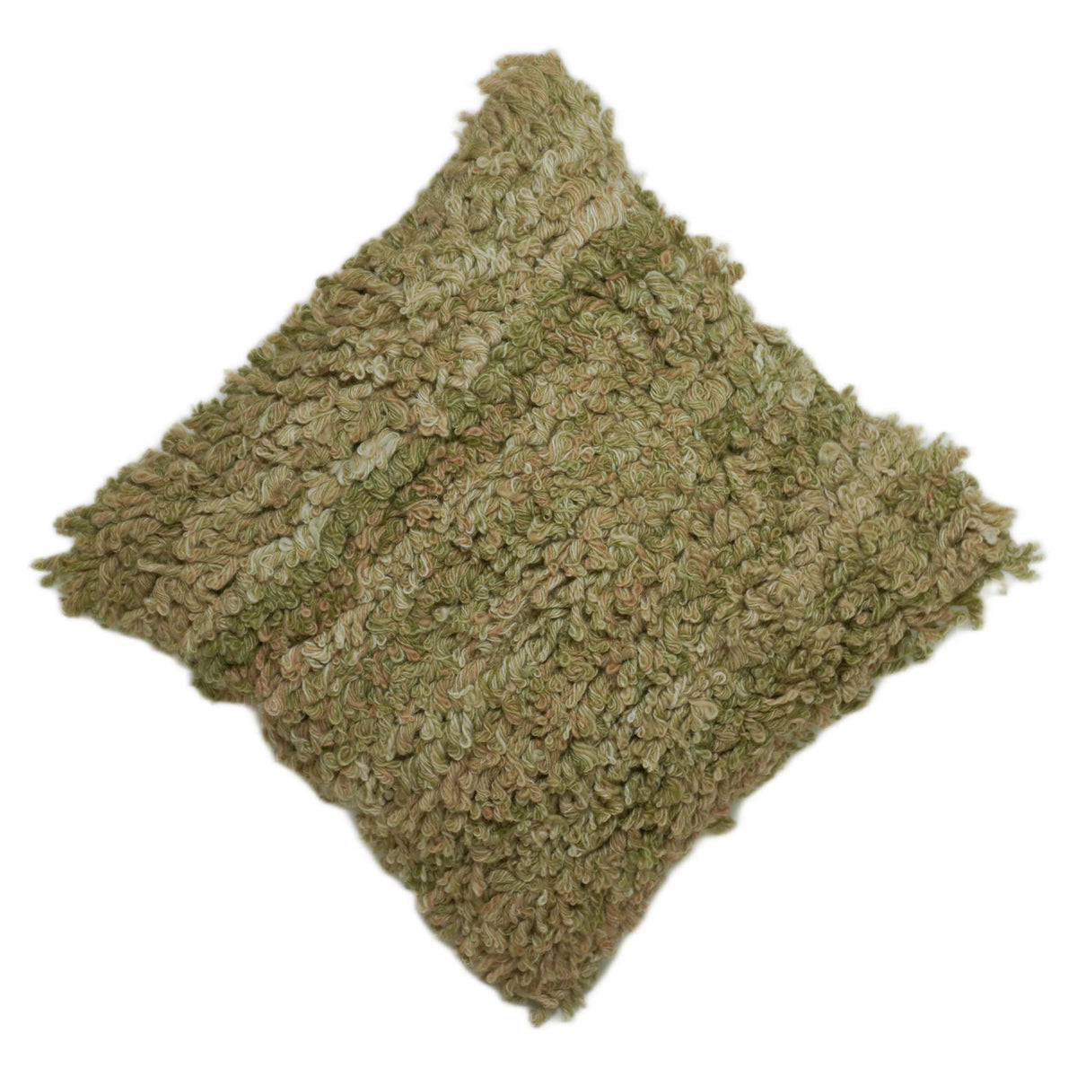 Handwoven Wool Cushion Cover – Olive Green Textured Loop Design, 45 x 45 cm