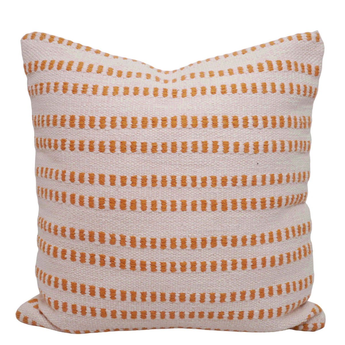 Handwoven Cotton Cushion Cover 45x45 cm | Ivory & Mustard Woven Striped Design | Textured Decorative Throw Pillow Cover | Hidden Zipper | Boho & Modern Home Décor