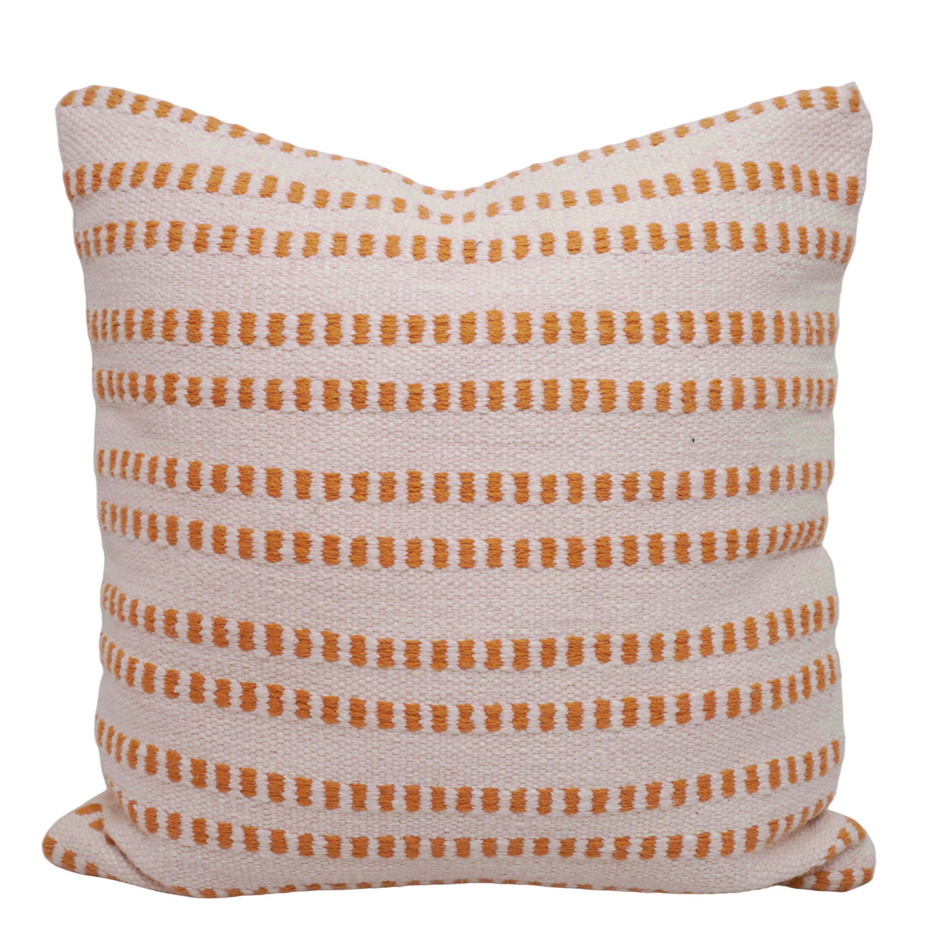 Handwoven Cotton Cushion Cover 45x45 cm | Ivory & Mustard Woven Striped Design | Textured Decorative Throw Pillow Cover | Hidden Zipper | Boho & Modern Home Décor
