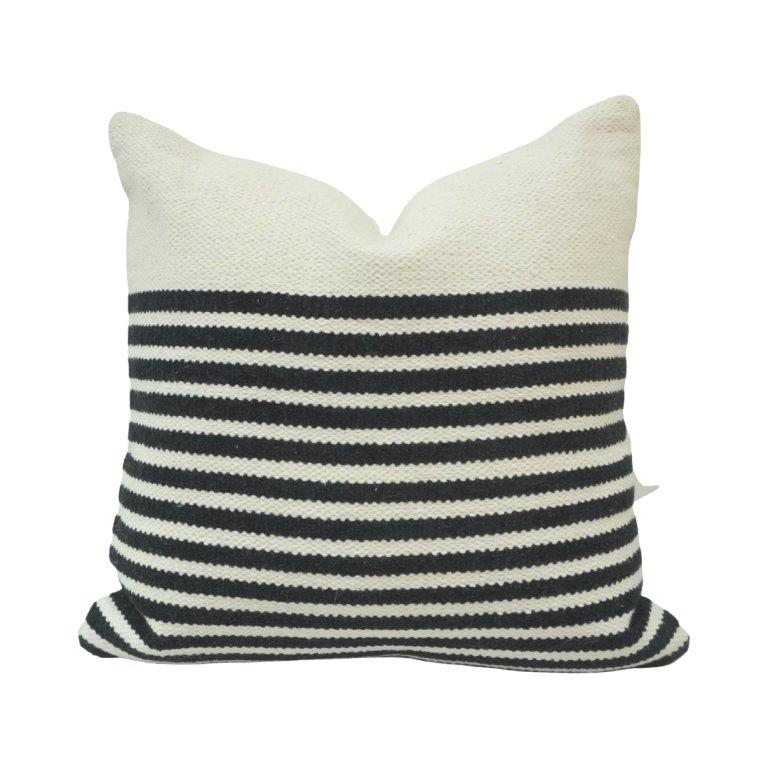 Handmade Black & White Striped Cotton Cushion Cover | Woven Boho Pillow Cover | 45x45 cm