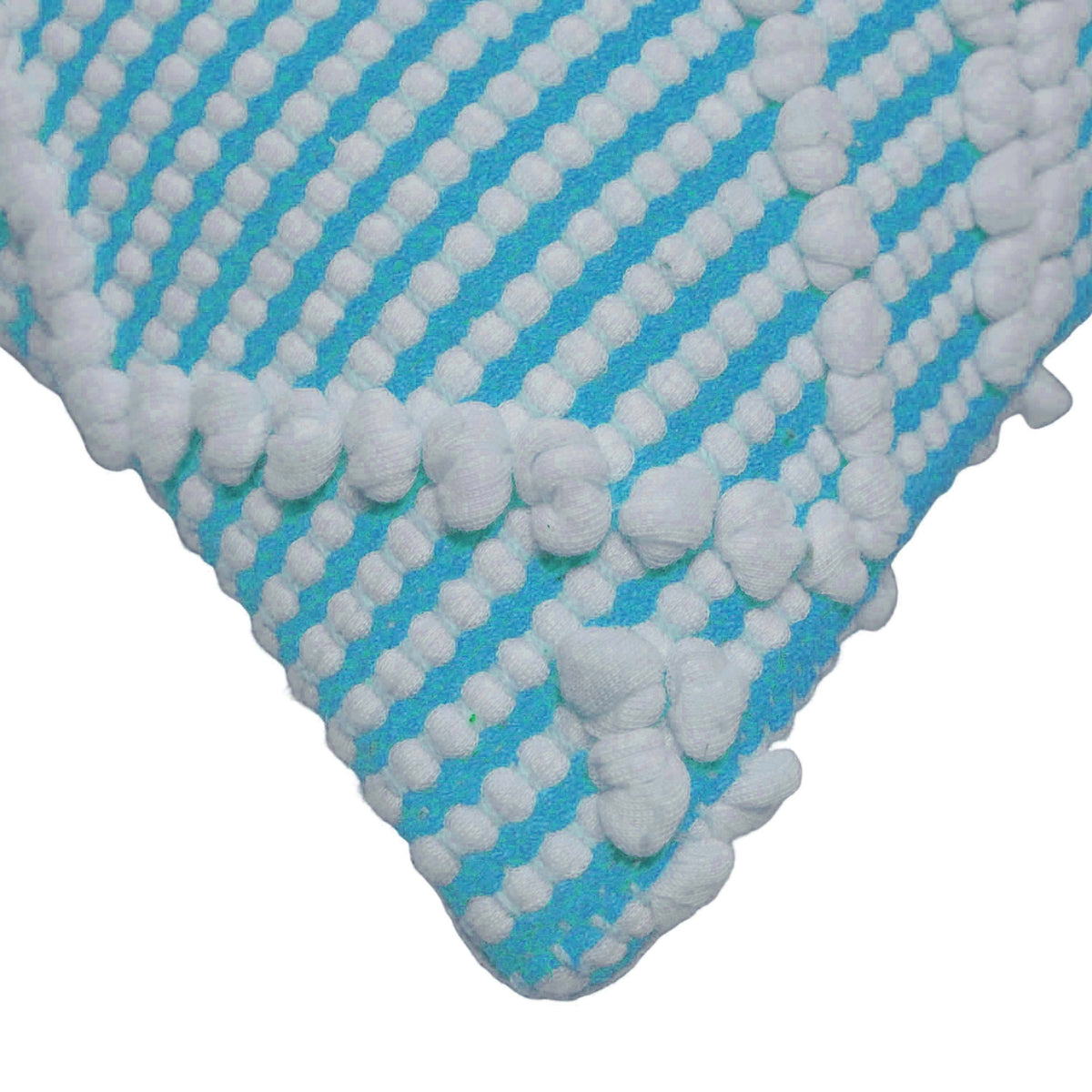 Handwoven Cotton Cushion Cover – Aqua Blue & White Textured Diamond Pattern, 45 x 45 cm