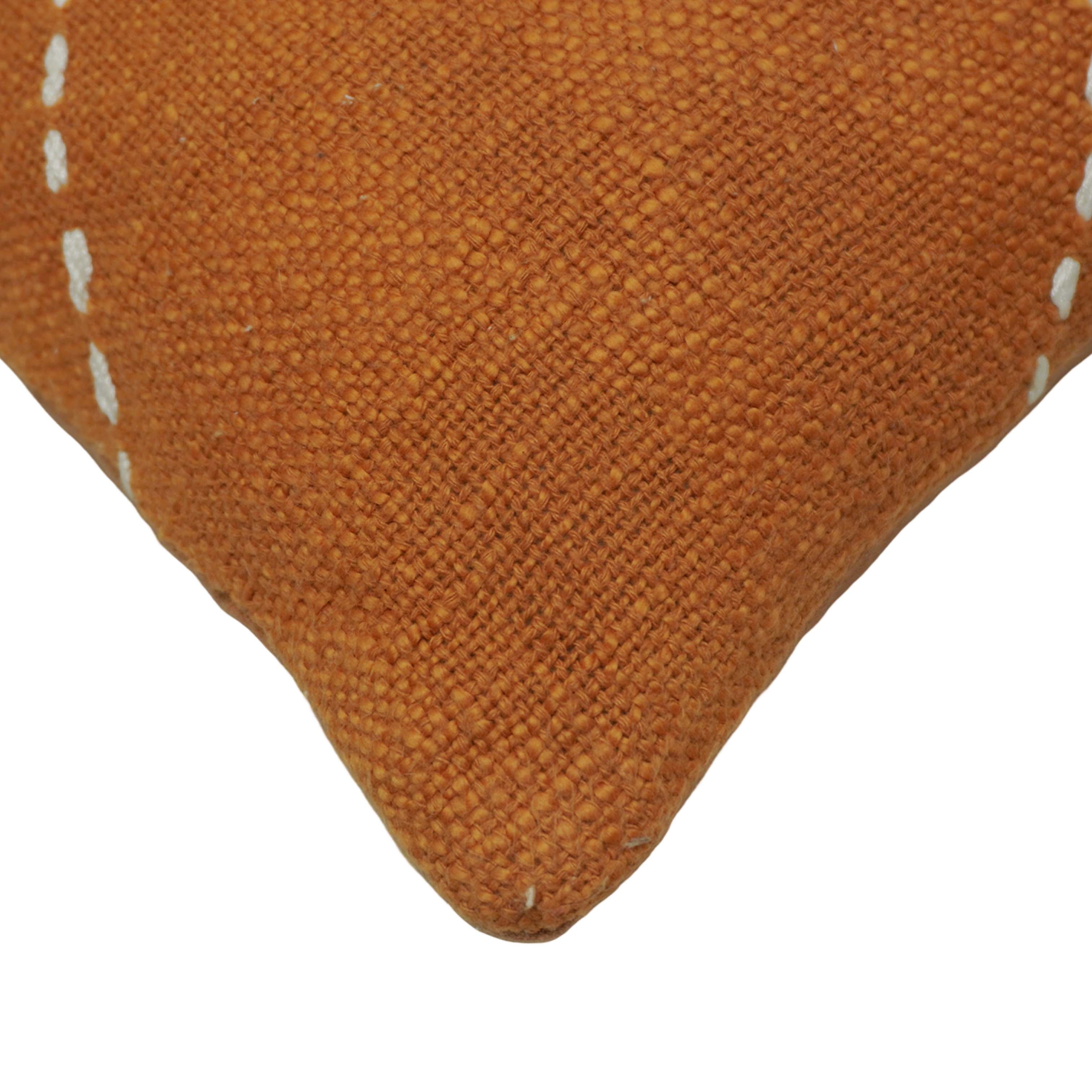 Hand Embroidered Cotton Cushion Cover – Rust Orange Geometric Diamond Design, 45 x 45 cm