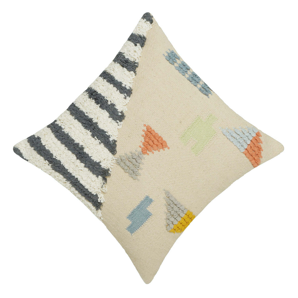 Handcrafted Tufted Geometric Cushion Cover 45x45 cm – Abstract Multicolour Textured Design